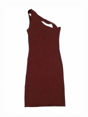 NWT Bershka One Shoulder Ribbed Bodycon Midi Dress Rich Chocolat Brown - Size L
